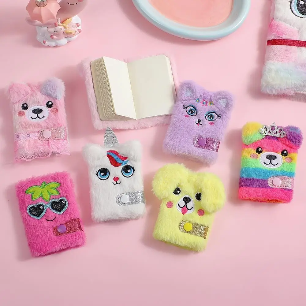 1Count Cute Animals Design Plush Mini Pocket Notebook with 80Sheets Blank Inner Pages,Stationery Supplies for Home School Office