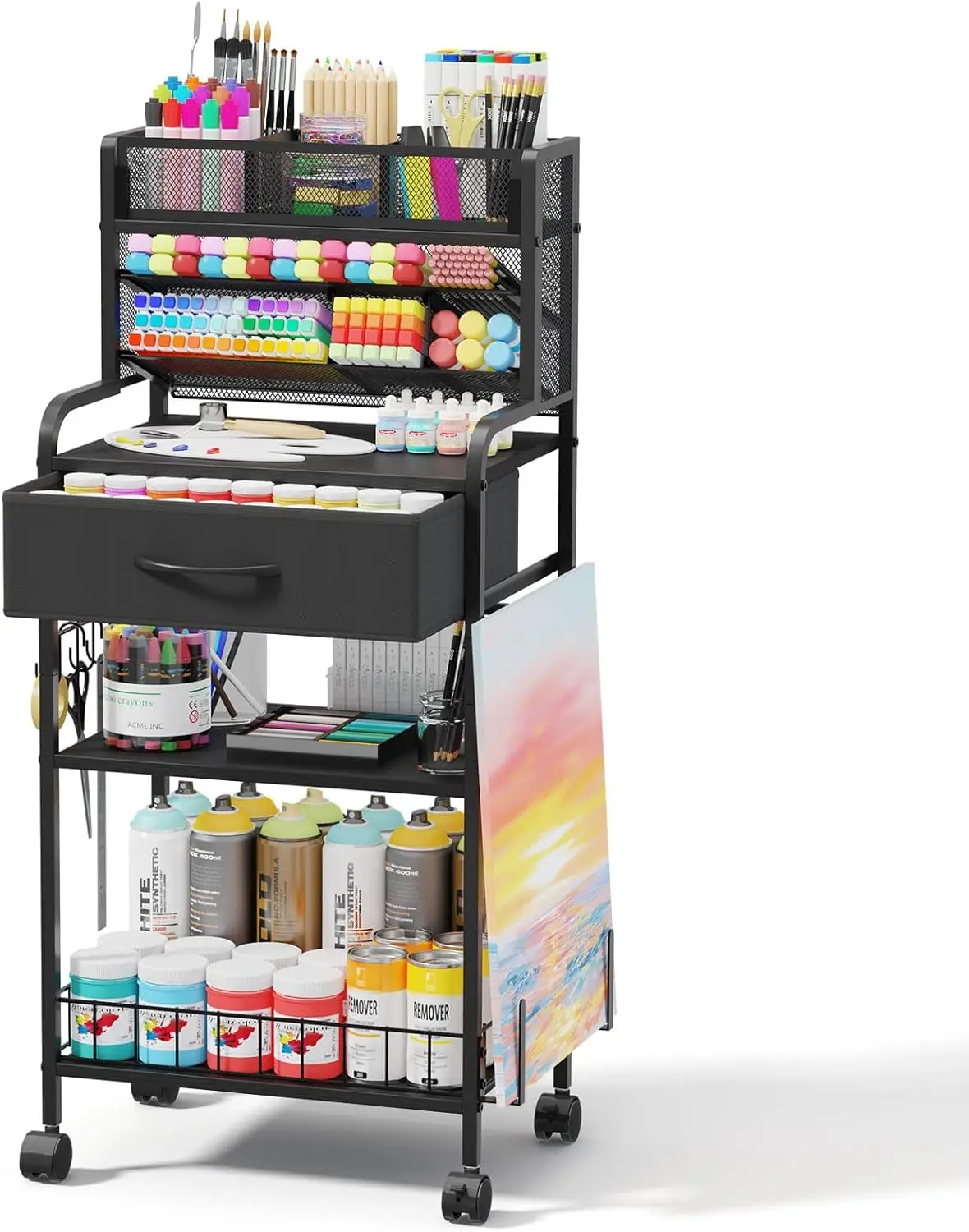 

3-Tier Rolling Utility Cart with Storage Drawer and Wheels, Versatile Organizer for Art, Home, Office or Studio