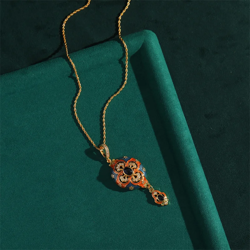 Palace Hollowed Out Carvings Oval Enamel Dubai Jewelry Sets for Women Luxury Gold Color Petal  Pendant Necklace Earrings Rings