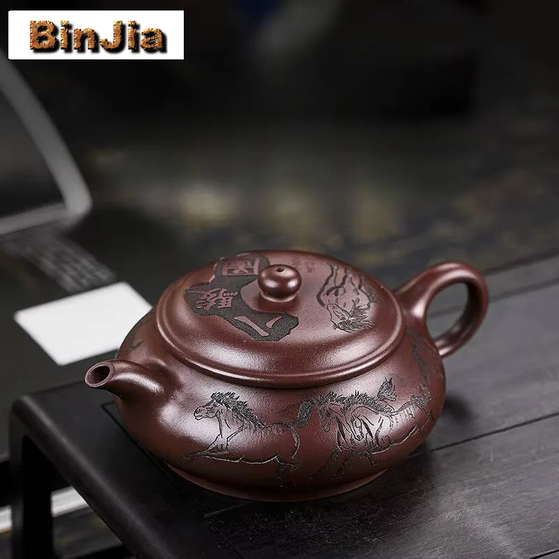 

280 мл Исин ручной работы фиолетовый глиняный чайник мастер ручная гравировка чайник красота заварочный чайник китайский набор Zisha чайная посуда