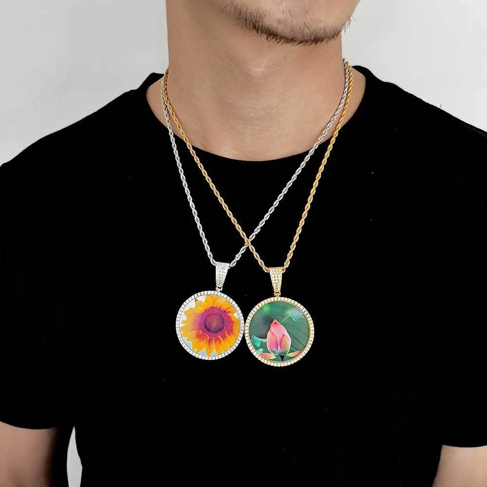 Ailodo Hip Hop Custom Photo Necklace For Men Women AAA+ Cubic Zirconia Iced Out Memorial Picture Frame Necklace Birthday Gift