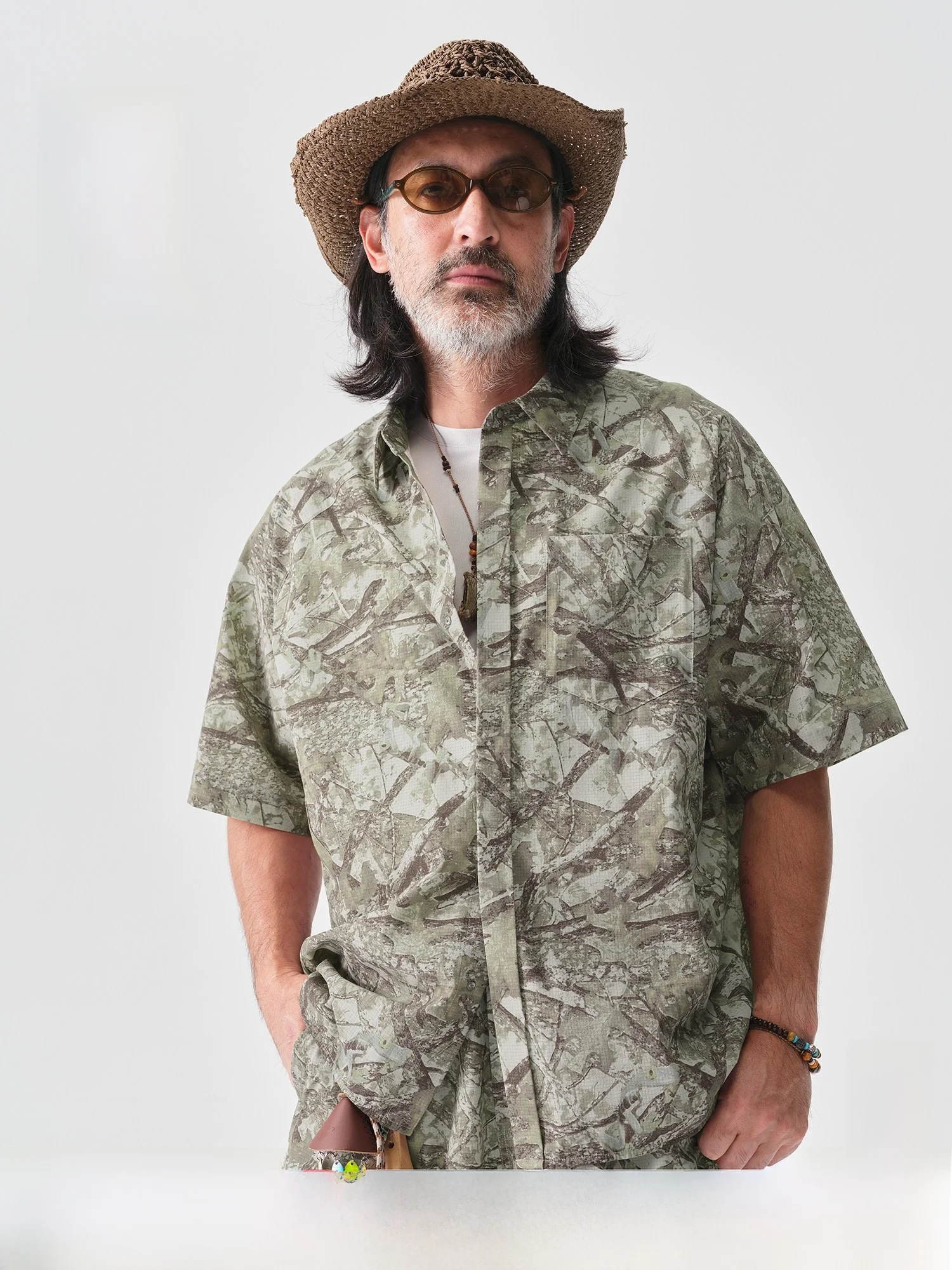 Lightweight Breathable Outdoor Workwear Shirt Bluemonte Frog Camouflage Print Short Sleeve Turn-down Collar Five-point Shirt ...