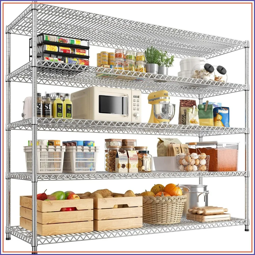 Heavy Duty 5 Tier Adjustable Wire Shelving Unit 55.5" W x 18"D x 71"H Garage Storage Shelves 3200LBS