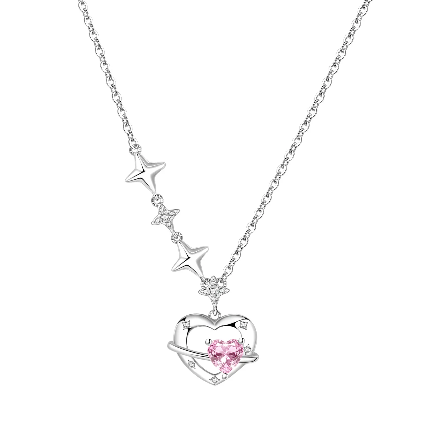 Orstarry S925 Sterling Silver Pink Love Planet Necklace for Women Birthday Original Gifts Fashion Jewelry