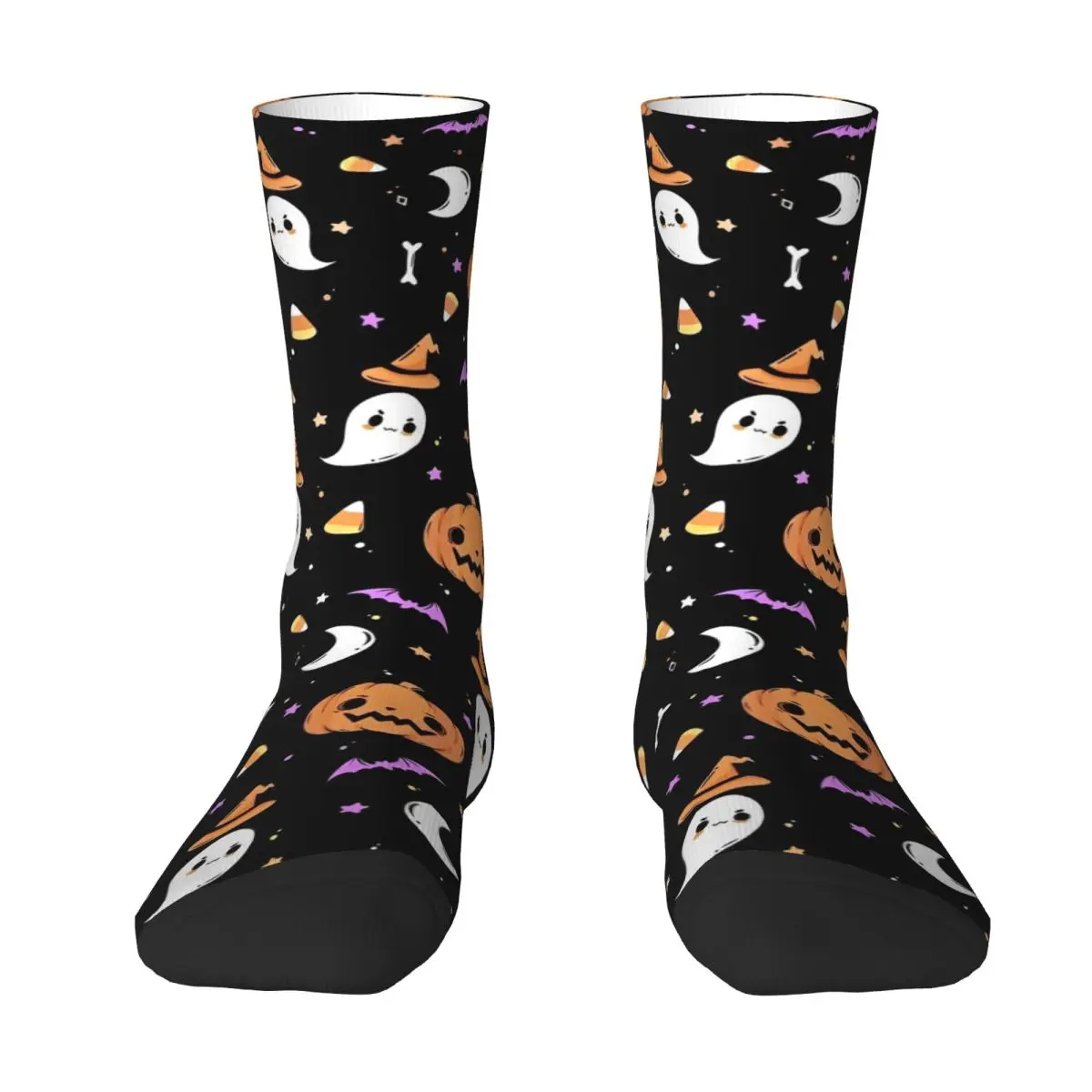 Horror Halloween Pumpkin Bat And Ghost Stockings Trick or Treat Casual Socks Winter Non Skid Socks Men Running Soft Socks