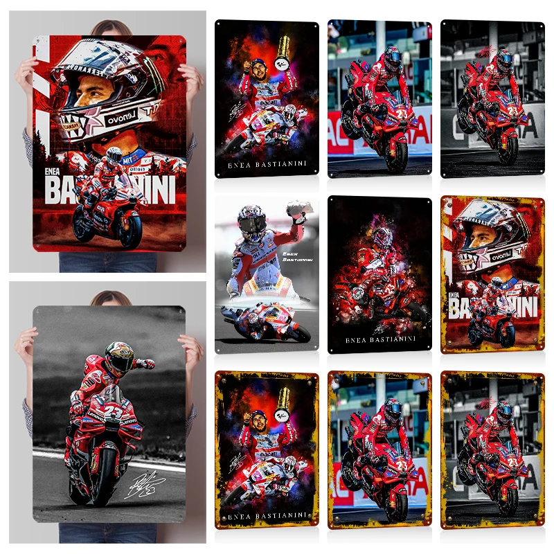 Pôsteres Metálicos MotoGP Enea Bastianini, Arte de Parede Personalizável, Placas Metálicas Retrô Vintage para Decoração de Quarto de Fãs e Casa