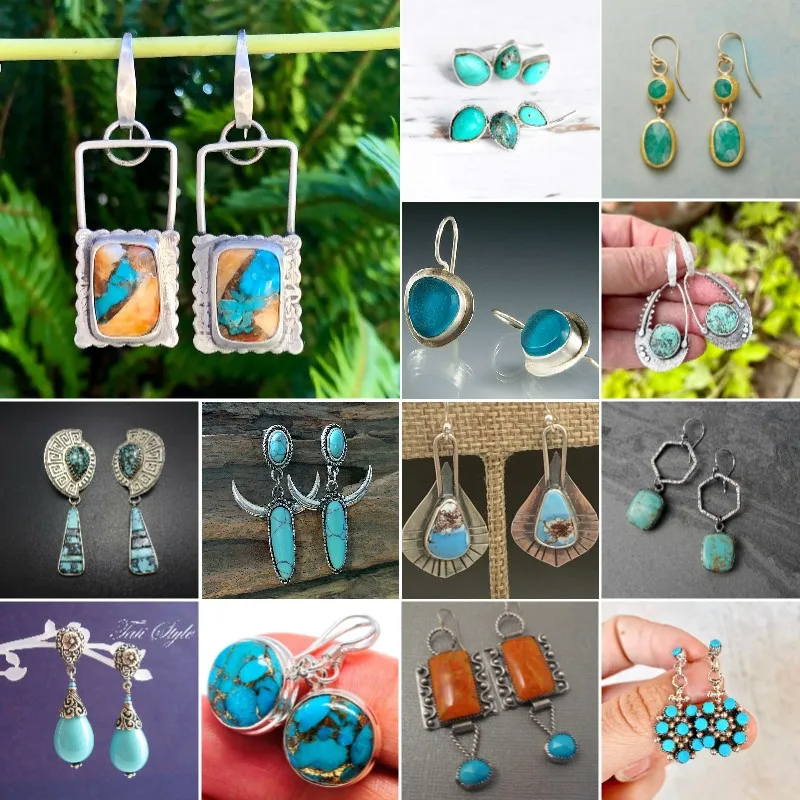 Classic blue stone earrings exquisite fashion metal sculpture tower pendant rings female earrings luxury earrings