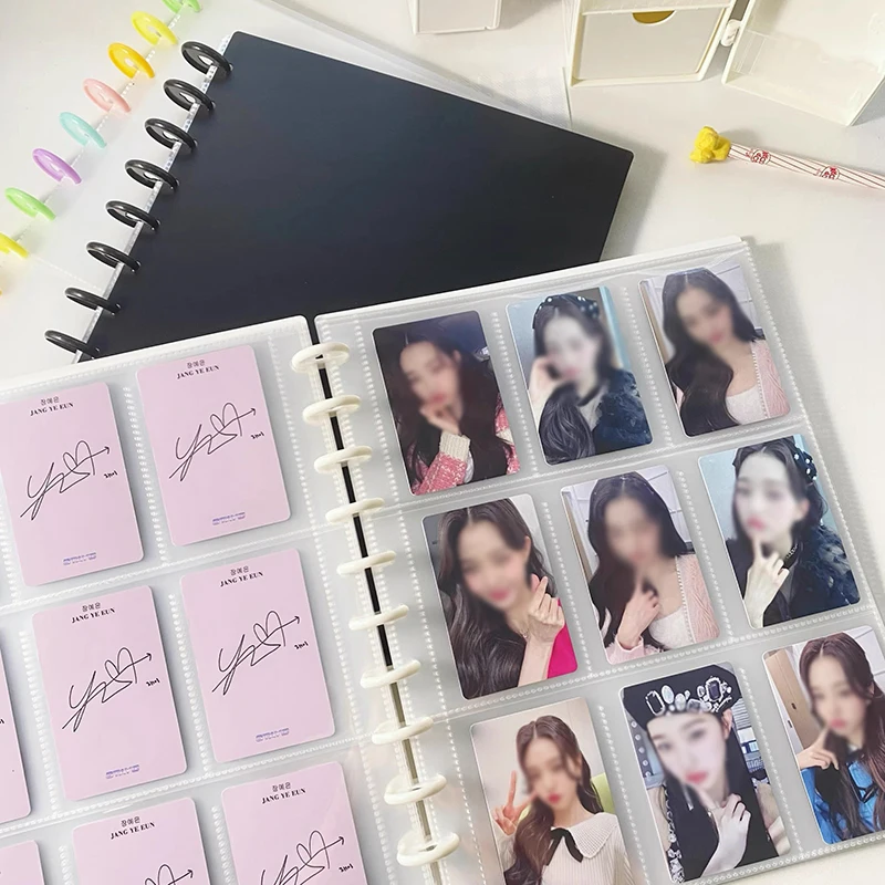 Carpeta para Fotografías Kpop, 4/8/9 Compartimentos, Gran Capacidad, Álbum de Fotos, Libro de Almacenamiento de Tarjetas de Ídolos, Carpeta Transparente con Papel de Fondo