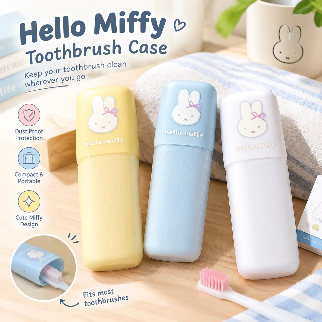 Miffy 3 in 1 Travel Mouthwash Cup Portable Toiletry Toothbrush Storage Box Cute Dental Care Organizer for Students School