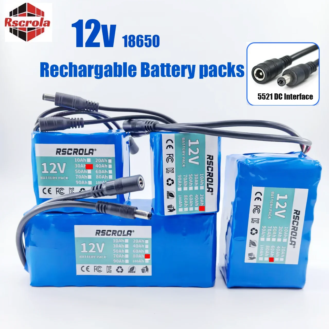 12V Rechargeable 18650 Lithium Battery Pack with BMS & Charger – Long Cycle Life for Solar, LED Light, RC Model, Power Supply