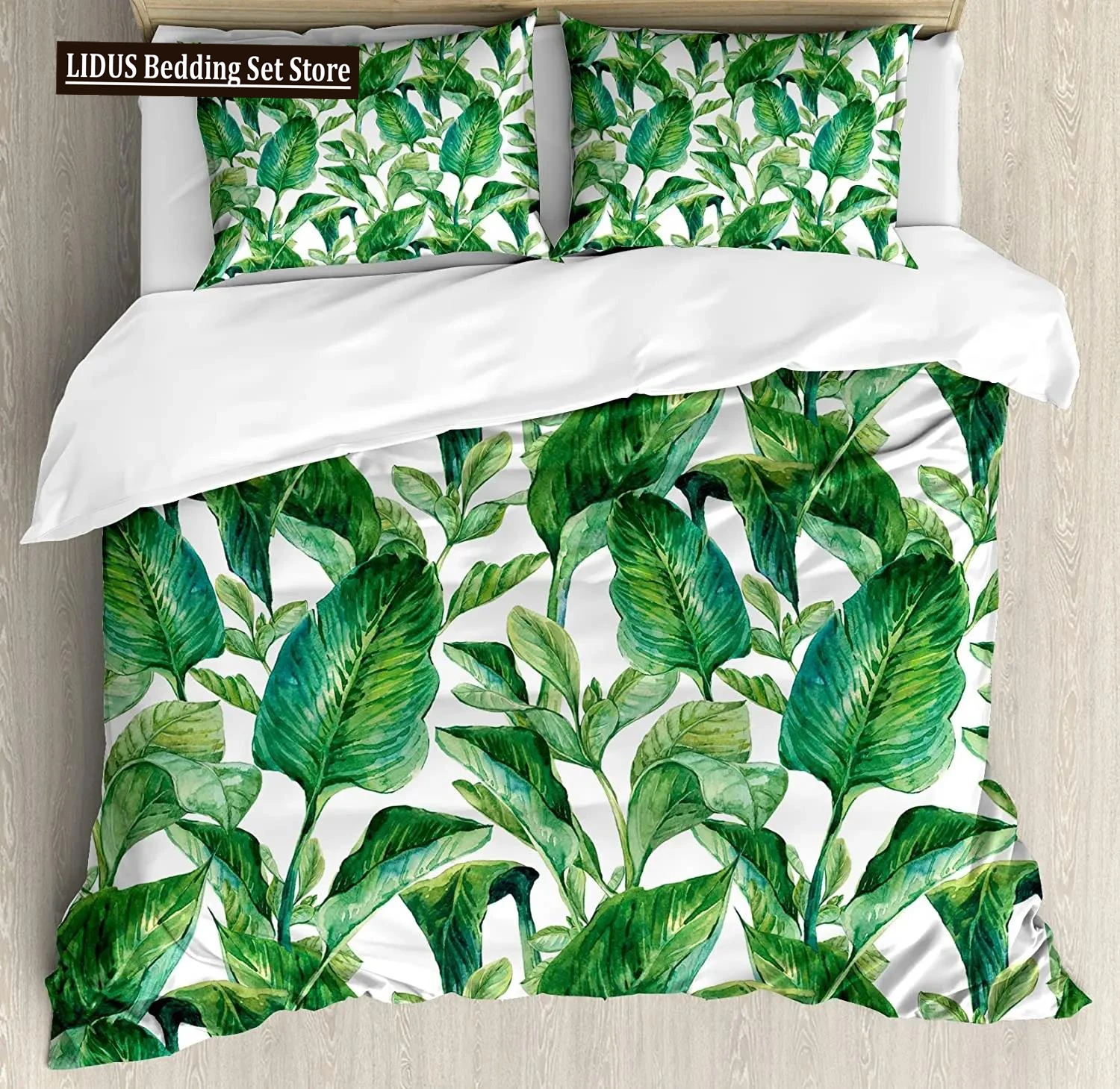 

Leaf Duvet Cover Set Romantic Holiday Island Hawaiian Banana Trees Bedding Set Double Queen King Full Size Polyester Qulit Cover