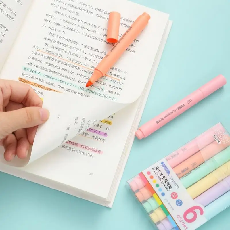 Хайлайтеры крупными партиями, эстетические маркеры, 6 шт., мягкие хайлайтеры, практичные средние лайтеры, хайлайтеры для детей, подростков для работы