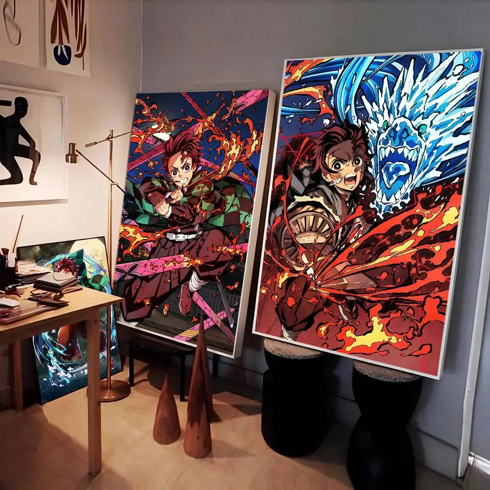 Póster de Demon Slayer de Anime Kamado Tanjirou, arte autoadhesivo, pegatina de papel impermeable, decoración de pared de habitación, Bar y cafetería