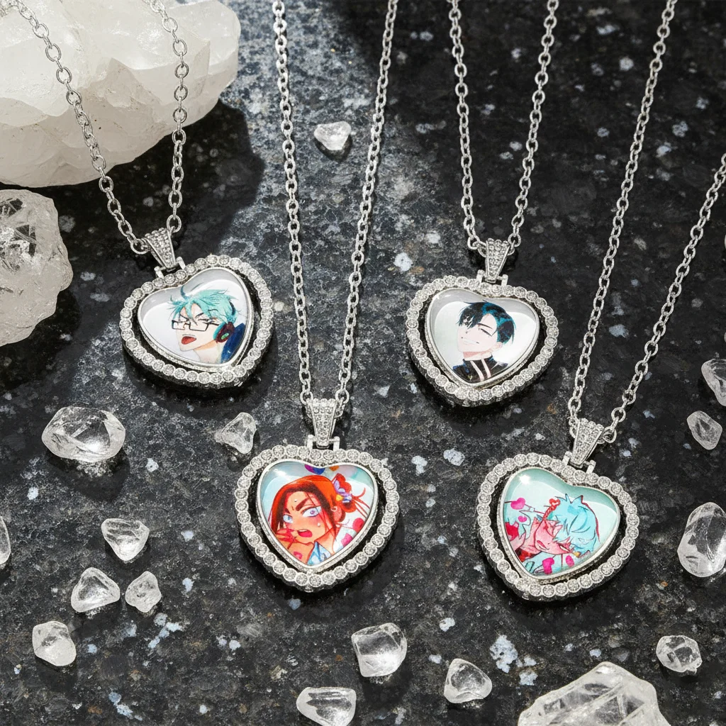 ALIEN STAGE-Double Sided Rotating Peach Heart Pendant Necklace for Couples, Mizi Sua Till, Luka, Charm Jewelry, Gifts for Fans