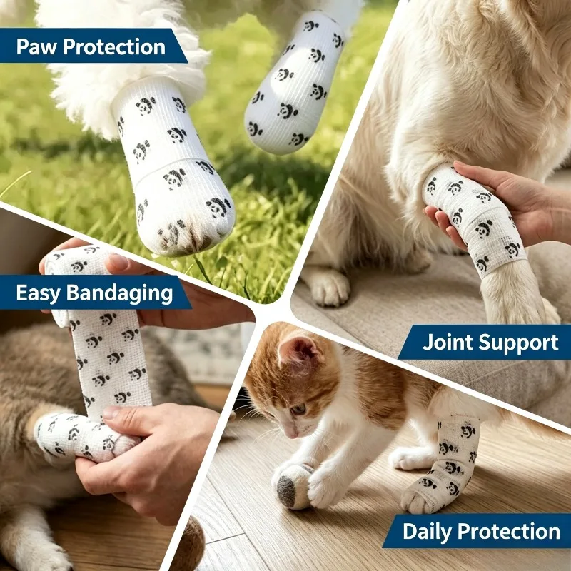 2PCS Self‑adhesive Pet Bandage Non Woven Elastic Wound Wrap Breathable Protective Tape for Dogs and Cats