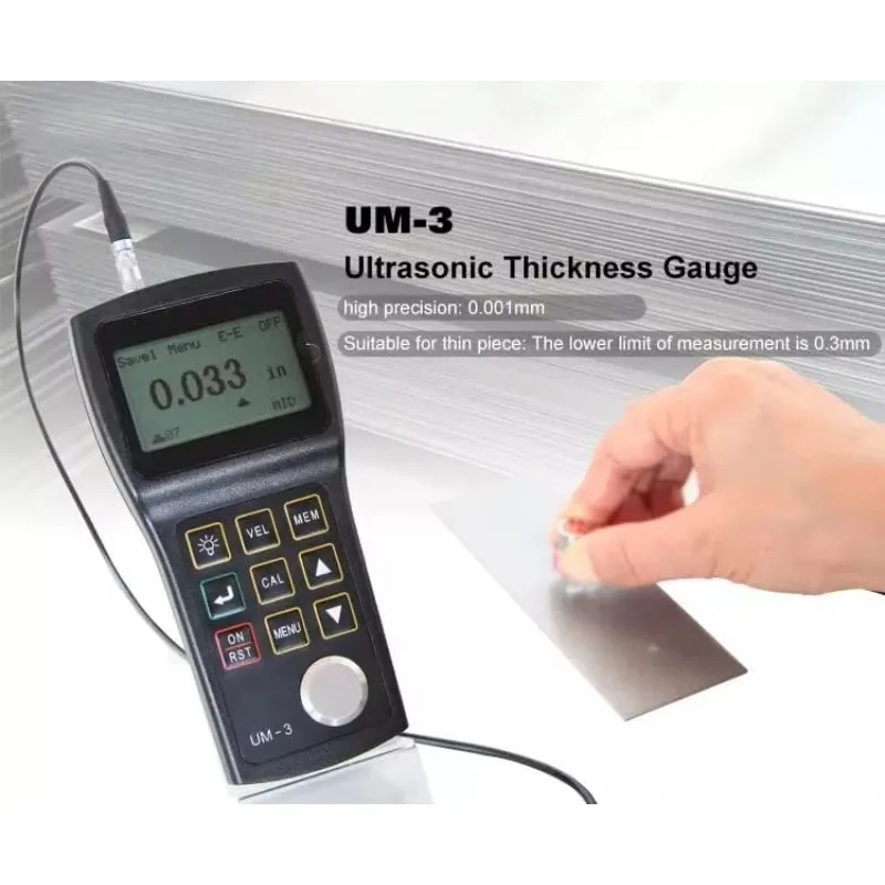 UM-3 Digital Ultrasonic Thickness Gauge Multi-mode Thickness Meter 0.001mm Resolution With D15A Probe