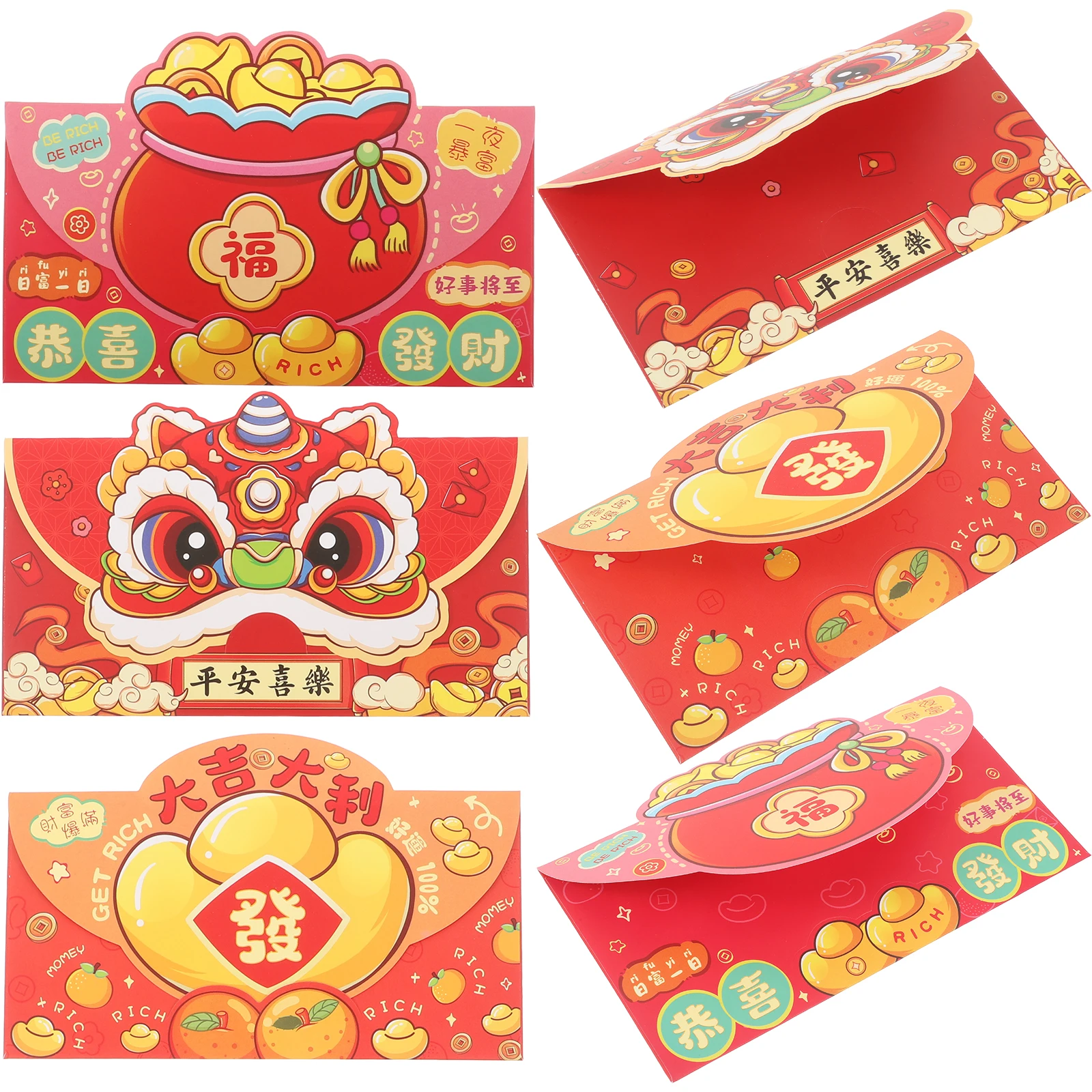

6 Pcs Red Envelope Bag Chinese New Year Pocket Money Envelopes for Cash Hong Bao Decorations