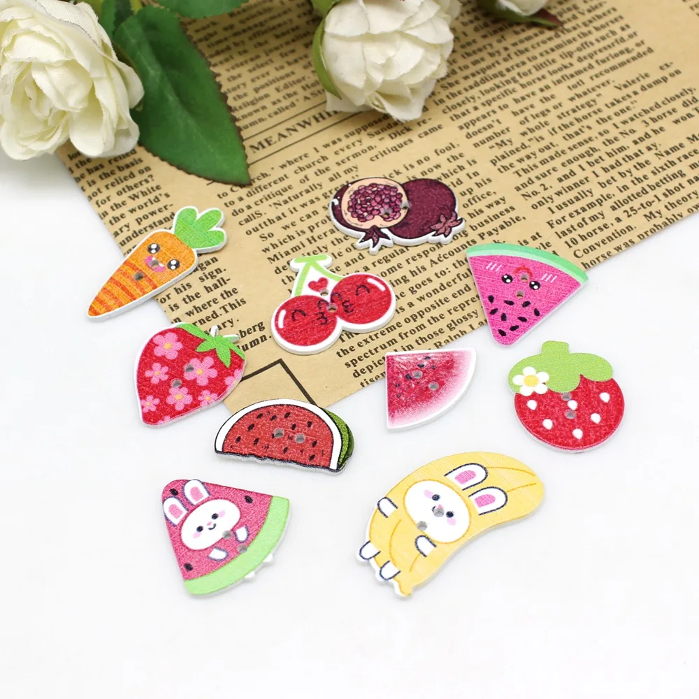 50PCS /lot Cartoon fruit Buttons Handmade Scrapbooking Sewing Craft Accessories 2 Holes Decorative Wooden Buttons