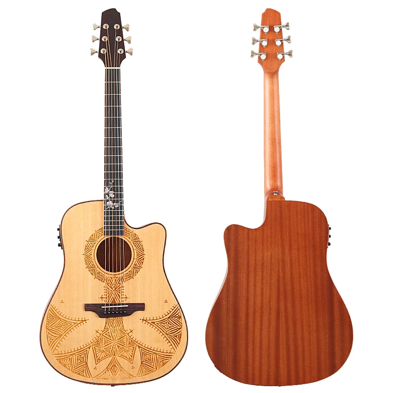 41 Inch 6 String Acoustic Guitar Solid Spruce Wood Top Natural Color Cutaway Design Folk Guitar New Arrival