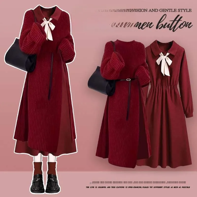 

Костюм-двойка Cisas: Красный длинный свитер и брюки, корейский стиль, женский, модный, приталенный, с V-образным вырезом, длинными рукавами, с принтом бабочек, высококачественный.