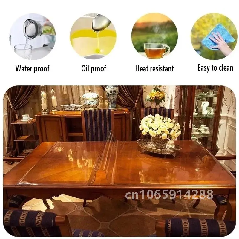 Soft Glass Tablecloth Transparent PVC Table Cloth Waterproof Oil Proof Kitchen Dining Rectangular Table Cover Matte Clear 1.0mm