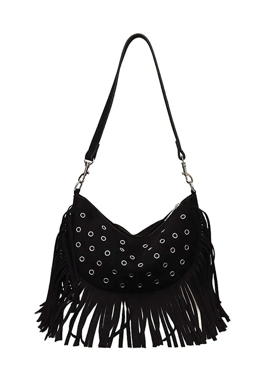 الصلبة شرابة حقيبة للسيدات 2025 الخريف الشتاء جديد البوهيمي نمط خمر برشام حقائب اليد سستة عالية الجودة حقيبة كروسبودي #5