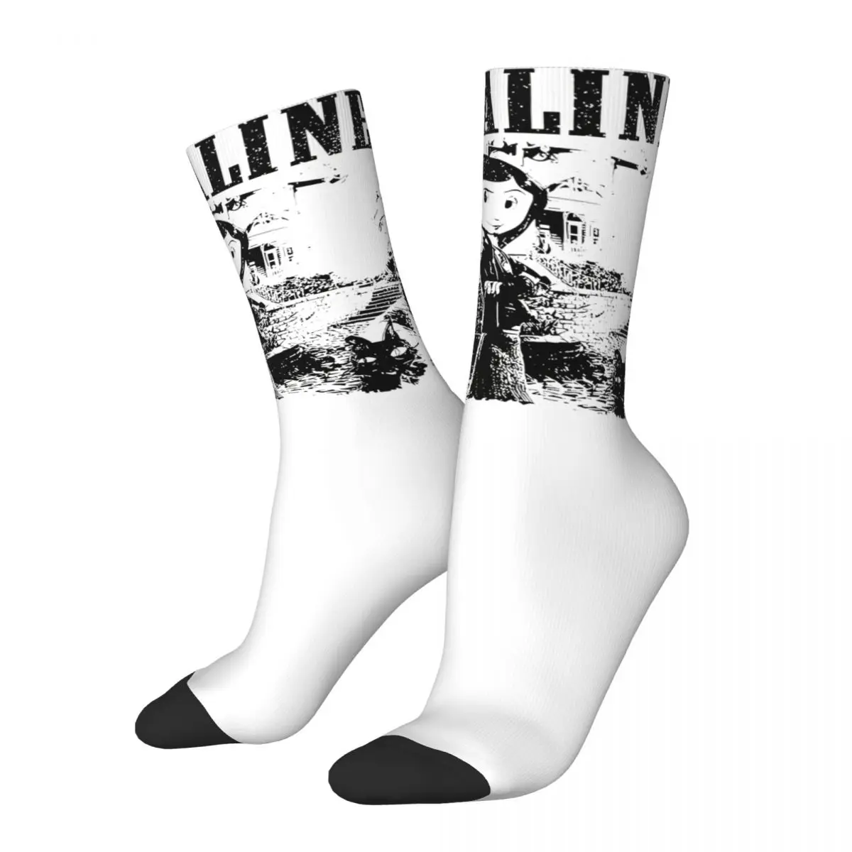 

Cool Coralines Retro Movie Theme Print Socks Product All Seasons Coralines jones Cotton Crew Socks Sweat Absorbing