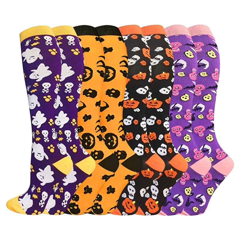 Set di 4 paia di calzini a compressione di Halloween per donna e uomo Kawaii Design originale Happy Funny calzini da allattamento