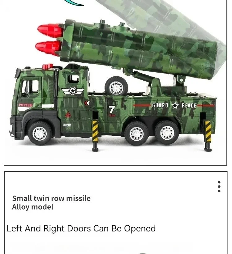 1:32 Militair model Lanceringsvoertuig Raketauto's Speelgoed Diecast Model Lichte muziek Trek deuren terug Geopend vrachtwagen Jongens Educatief speelgoed