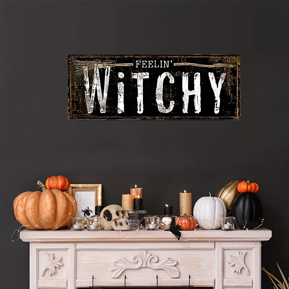 Country style witchcraft Halloween wooden sign-vintage farmhouse wall decoration, 5.9X15.7 inches | entrance perfectly matches