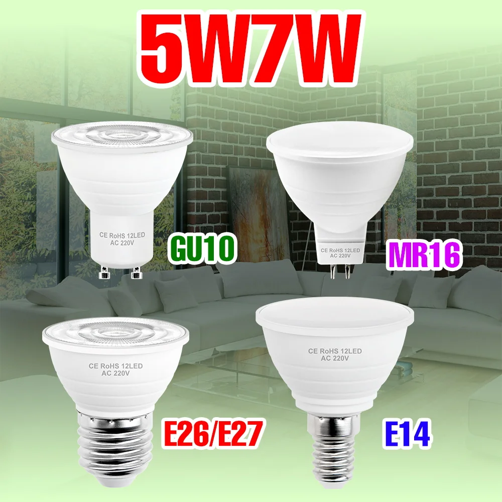 

7 Вт светодиодный внутренний прожектор E27 резьбовые лампы E14 кукурузная лампа 220 В потолочные светильники для спальни MR16 люстра лампа GU10 ночник GU5.3