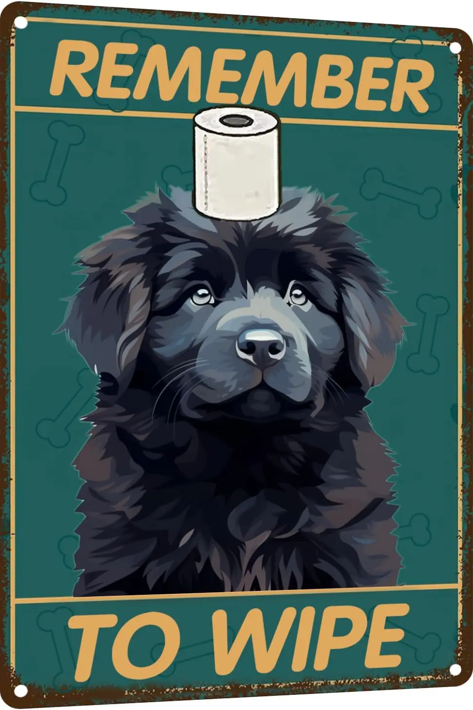 Newfoundland Dog Bathroom Wall Decor Dog Signs Metal Tin Sign - Remember to Wipe Bathroom Decor - 12x16 Inches Decor Dog Po sign