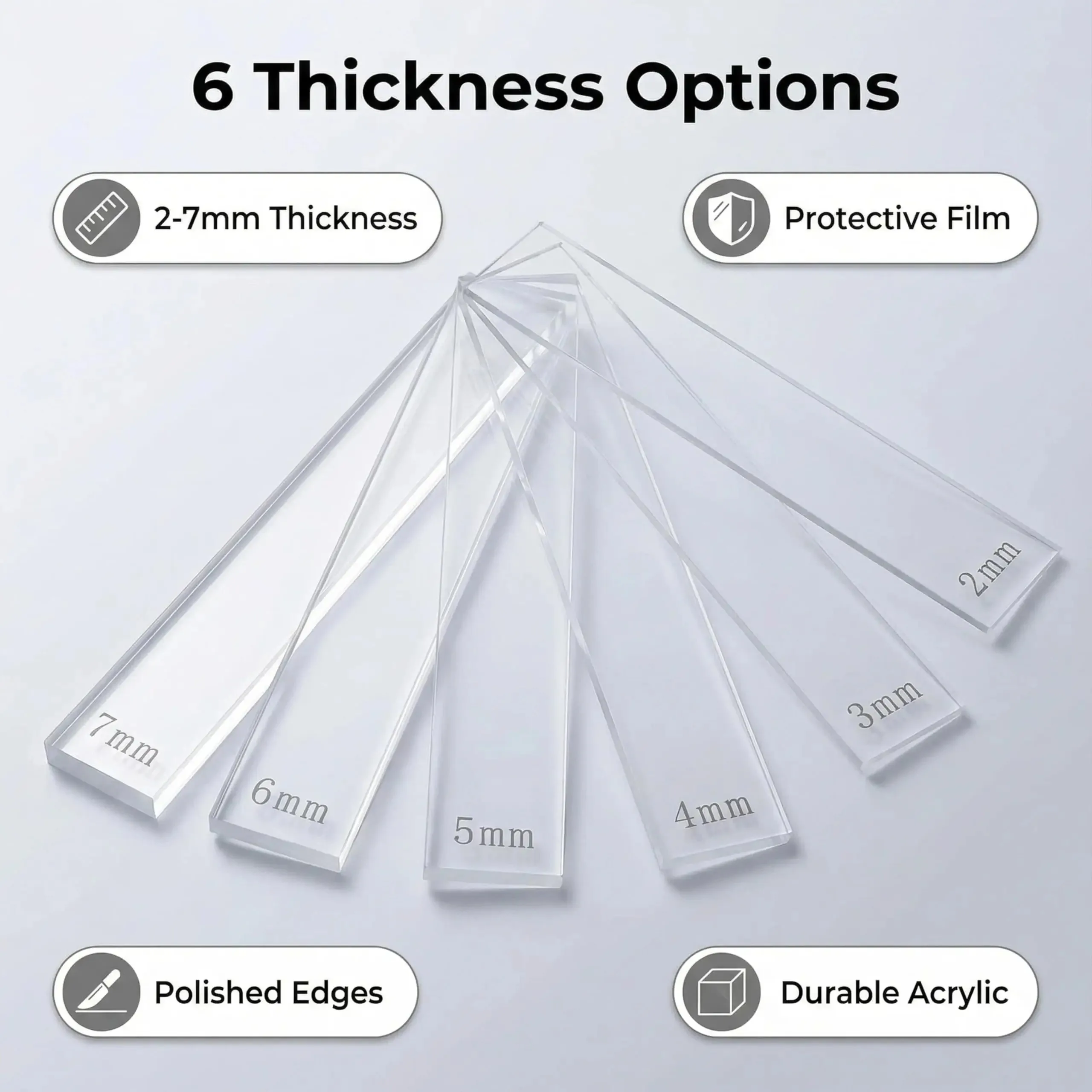 2Pcs Acrylic Clay Thickness Ruler, 10/3/4/5/6mm Rolling Depth Guide Strips for Polymer Clay DIY Earrings Jewelry Pendant Craft