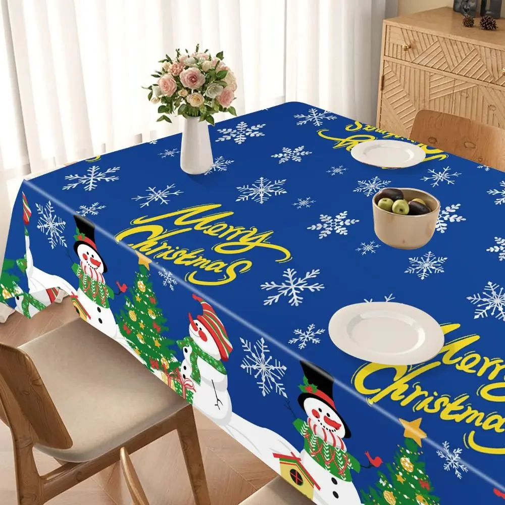 Snowman Design Christmas Table Cover Lightweight Easy Clean Party Foil Tablecloth Rectangle Waterproof Holiday Table Cloths Xmas