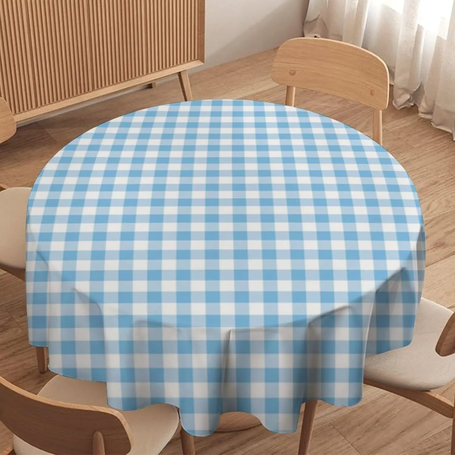 Blue White Lattice Round Tablecloth Hippie Checkered Funky Modern Geometric Table Cloth Cover for Farmhouse Kitchen Dining Party