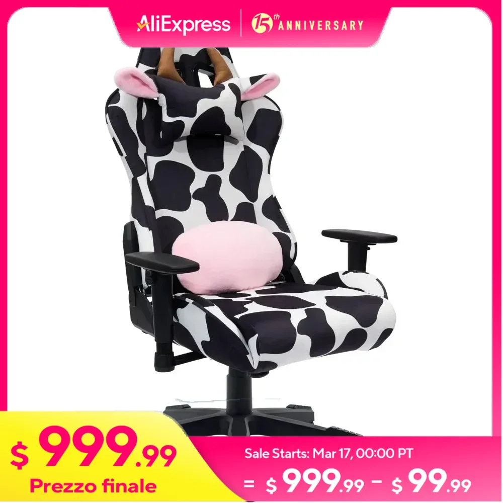 Gaming Chair, Black White Fabric & Metal Construction, 150° Back Recline Nylon Upholstery Supports Up To 300 Lbs, Gamer Chair