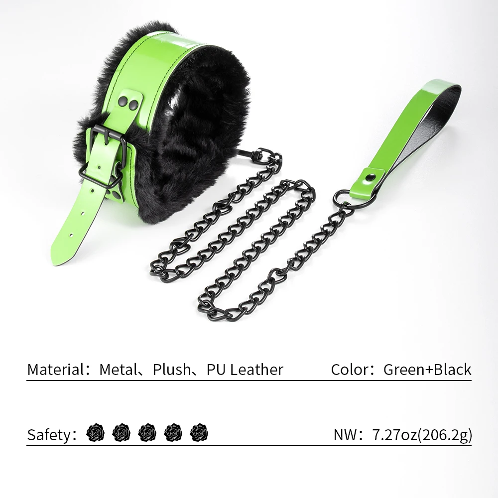 커플의 침대 게임을위한 견인 로프 여성용 조절 가능한 목 커프 섹스 토이가있는 섹스 그린 칼라