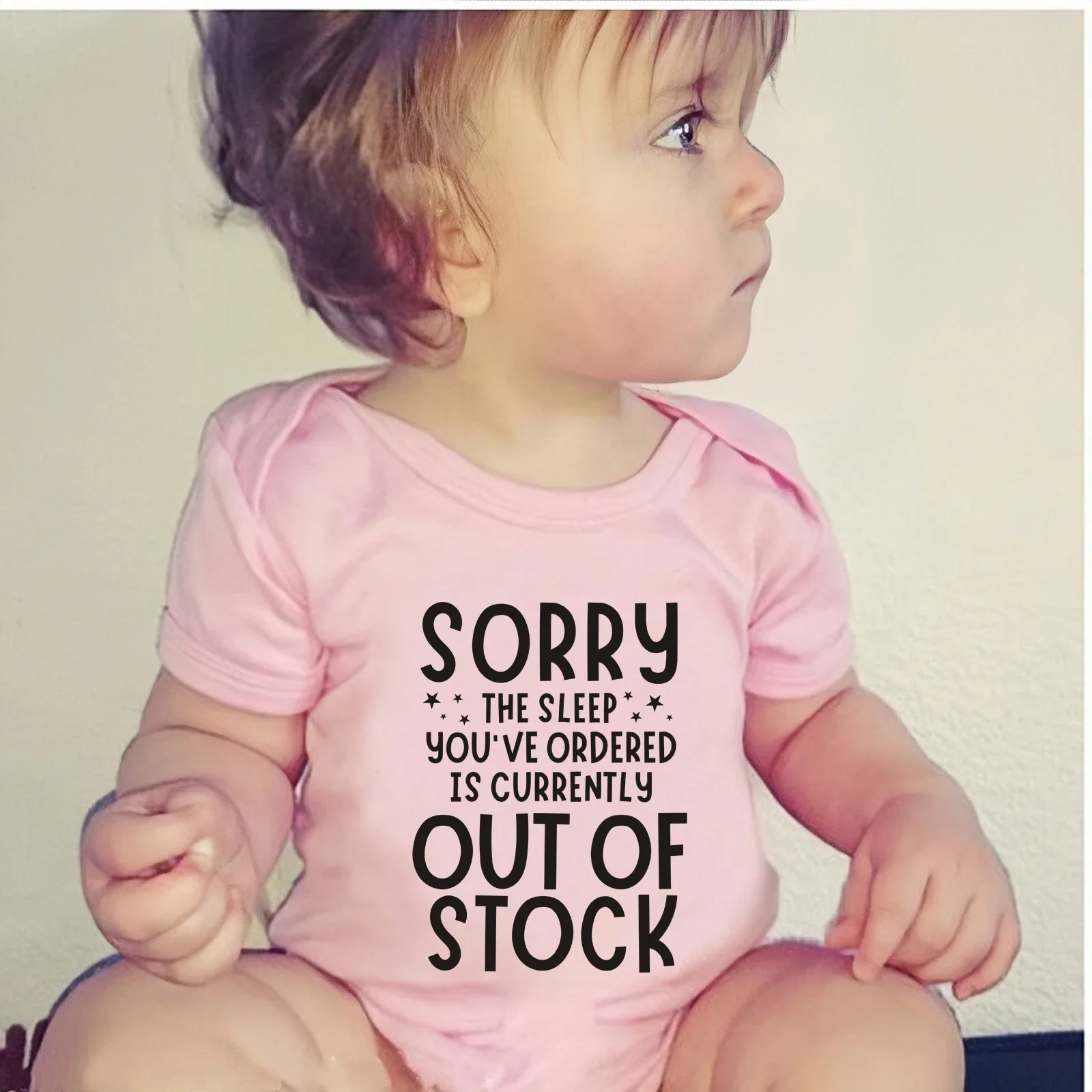 Sorry The Sleep You've Ordered Is Currently Out of Stock Funny Letter Printed Newborn Baby Bodysuit Short Sleeve Infant Rompers