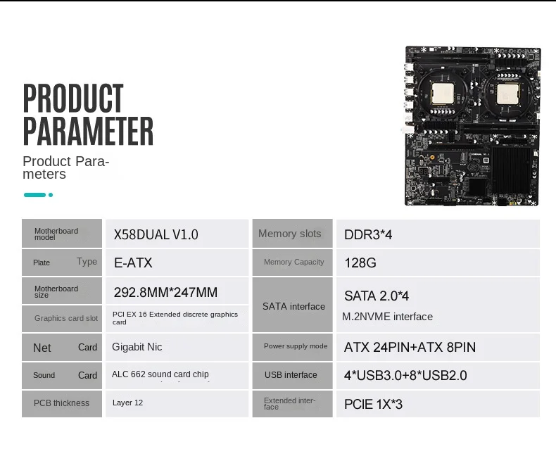 X58 Dual motherboard computer Desktop DDR3 1066 memory Integrated CPU graphics card Crossfire M.2 hard disk interface
