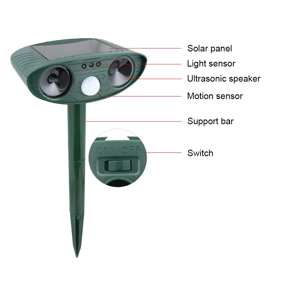 Solar Outdoor Cat Squirrel  with Motion Sensor Ultrasonic Animal Repeller Animal  Device for Farm Protection