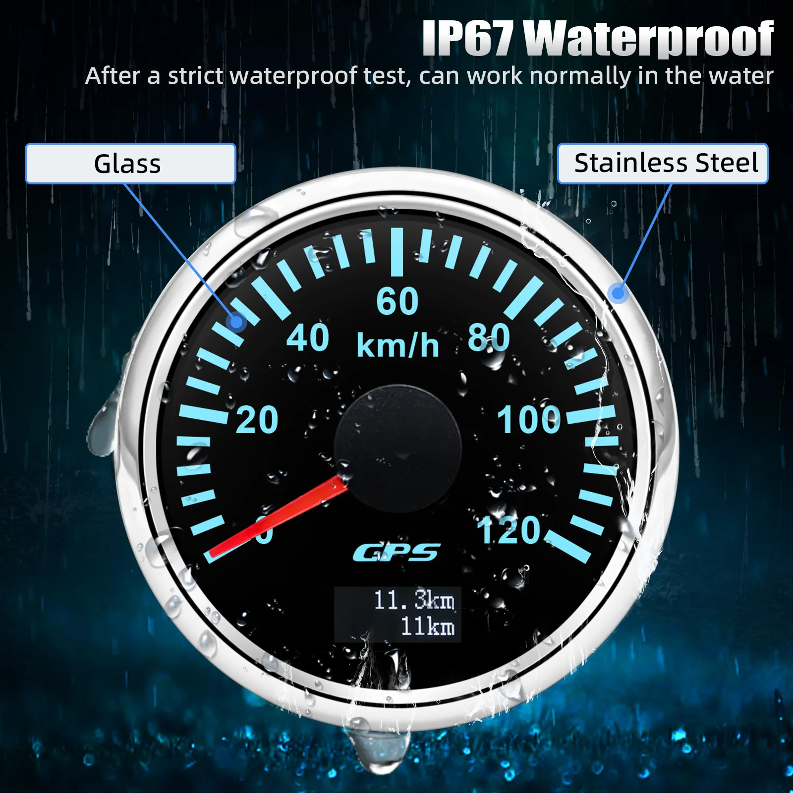100% 530/60/80/120/200 km/h GPS-Tachometer mit GPS-Antenne, 52 mm, Geschwindigkeitsmesser für Auto und LKW, mit 7-Farben-Hintergrundbeleuchtung, 9-32V – Detail 7