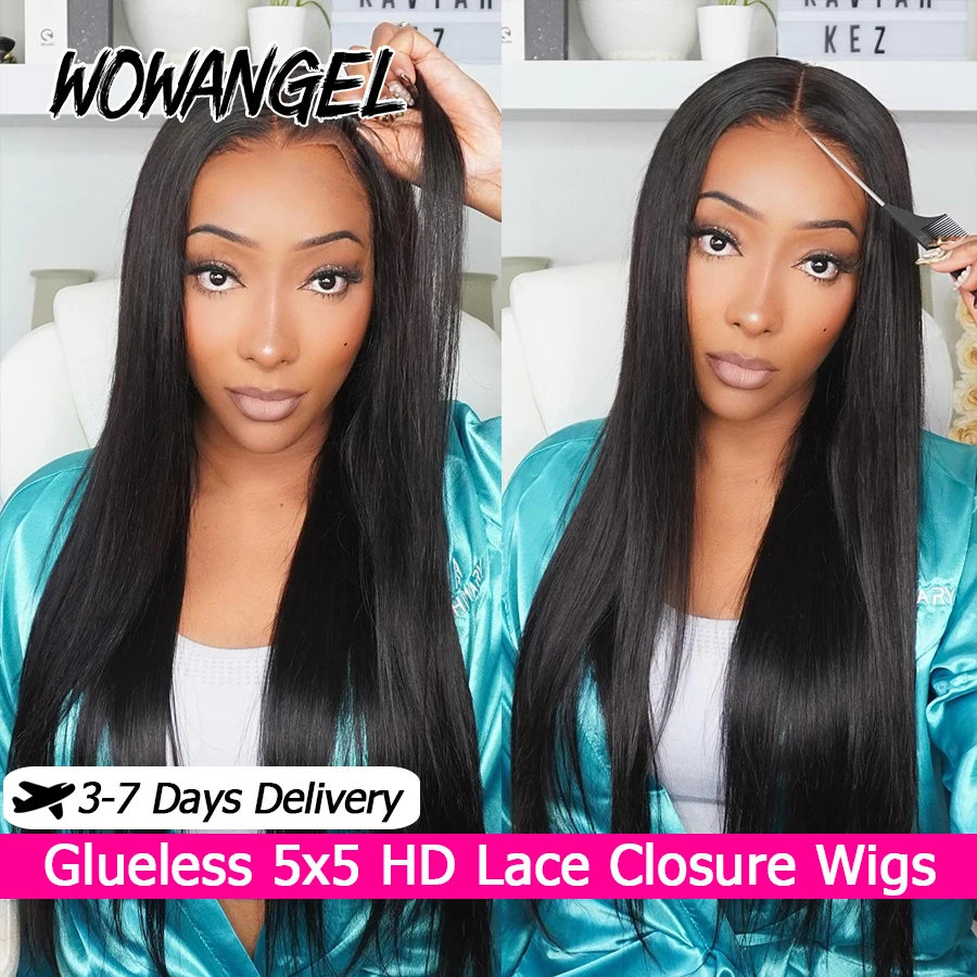 

Wow Angel Glueless Wigs 5x5 HD Lace Closure Human Hair Wigs Bone Straight Wigs Pre Plucked Ready to Go Wig Virgin Hair For Women