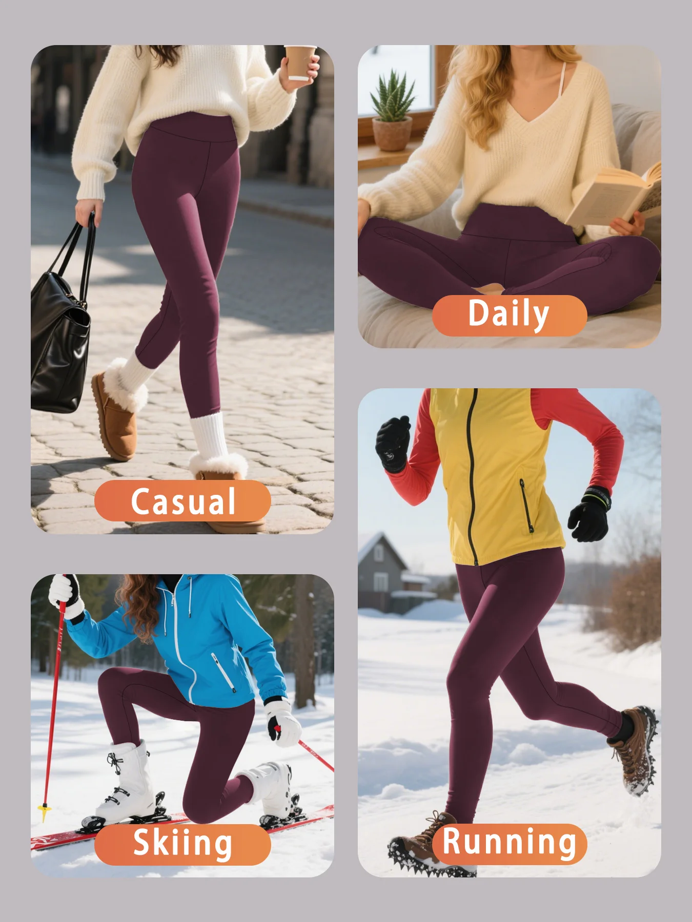 طماق الجري الحرارية مع بطانة الصوف والخصر العالي. بنطال نسائي شتوي للتمرين مع قماش فائق النعومة للارتداء الكاجوال