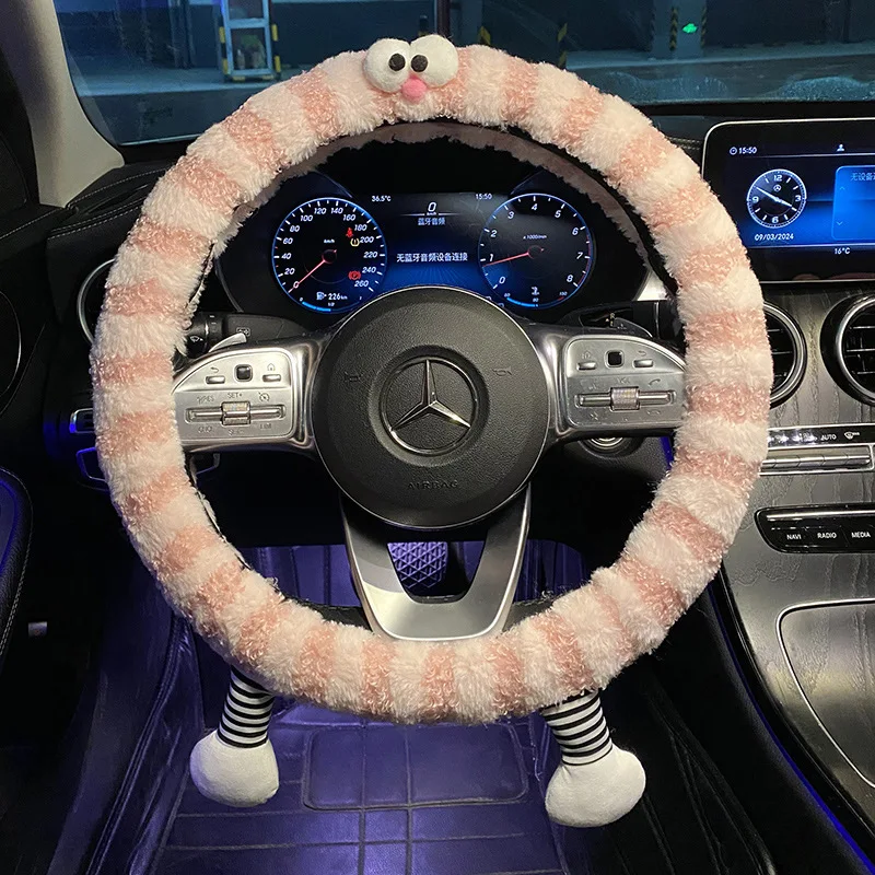 Steering Wheel Cover Cartoon Design Winter Plush 2024 New Plush Car Handle Cover Anti Slip Warm Cute Women Steering Protector