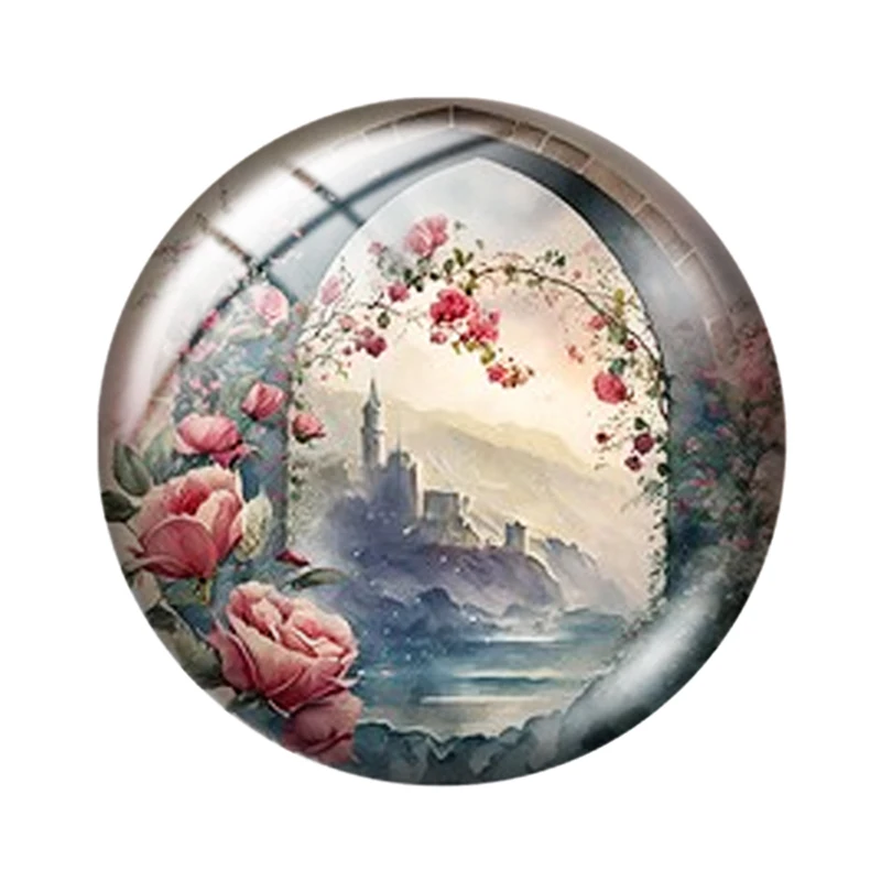 Watercolor cute landscape in a circle 10pcs 12mm/16mm/18mm/25mm Round Photo Glass Cabochon Demo Flat Back Making findings