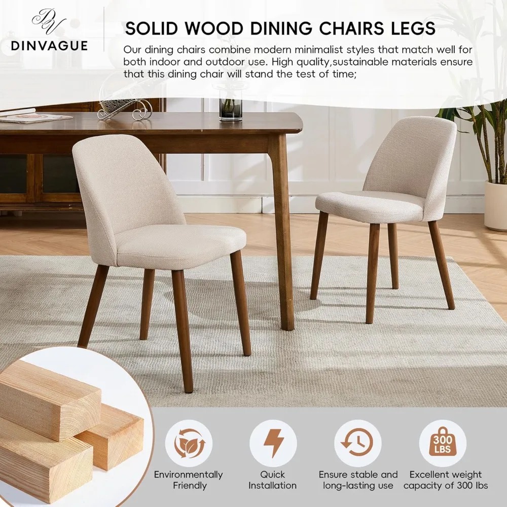 

Set of 4 Dining Chairs – Fabric Upholstered with Thick Cushioned Seats & Solid Wood Legs, Easy Assembly for Dining Room