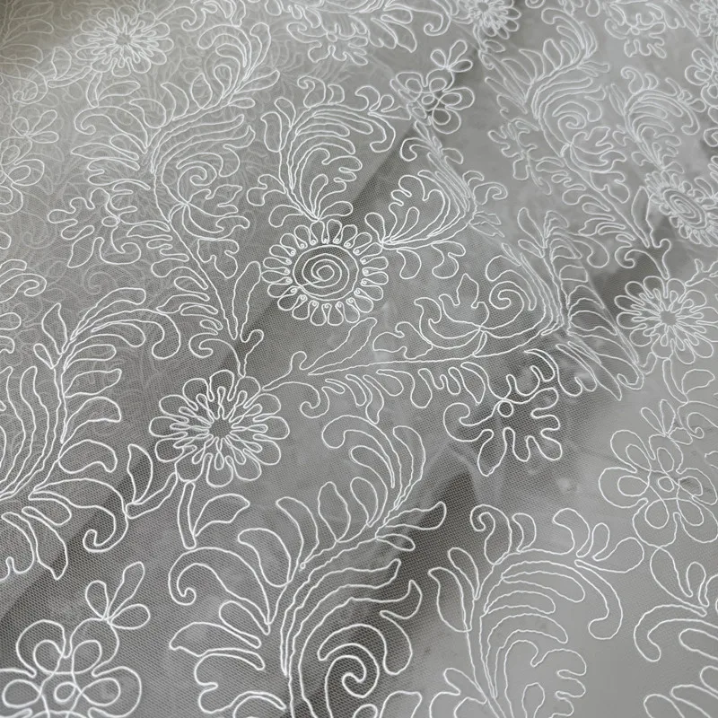 

Simple Lines Lace Embroidery See Through Fabric for Mesh Wedding Dress Headcloth Decoration Cloth Diy Per Meter Sewing Material