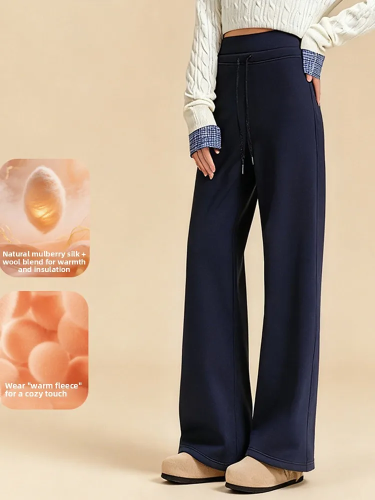 2025 New Women's arkskin Pants High Waist High Warmth Fce Dstring Straight Yoga Fitn Boting Trousers ey