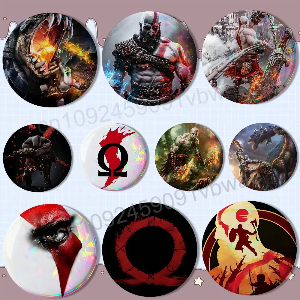 

Furious Kratos game God of War Creative Round Badge Button Pin Bag Decor Fans Collection Friends Gift Brooch