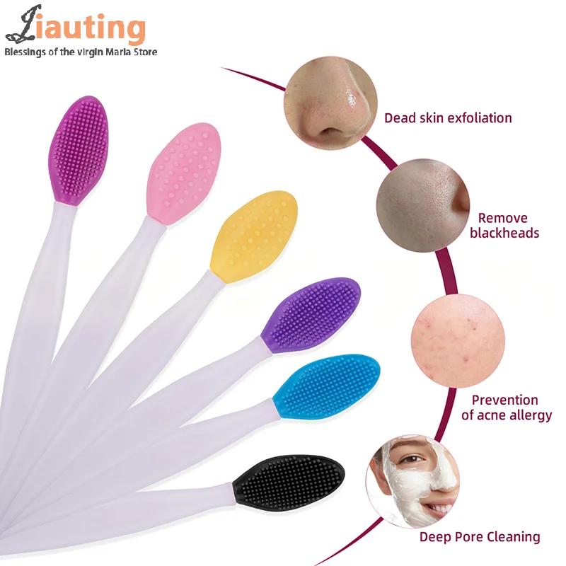 더블 헤드 실리콘 브러시 스킨 케어 립 각질 제거 페이셜 클렌징 페이스 스크럽 코 클린 브러시 립스틱 립밤 어플리케이터